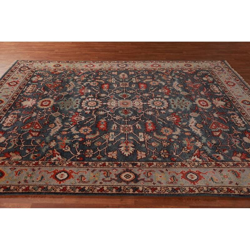 Blue Oushak Indian Area Rug Handmade Wool Carpet - 7'9"x 9'8"