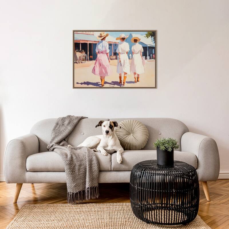 Retro Western Ladies by Melloi Art Prints (33 x 23 in.), Framed Canvas Wall Art Print