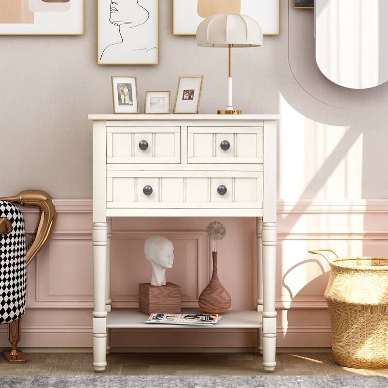 Slim Sofa Table with Three Storage Drawers