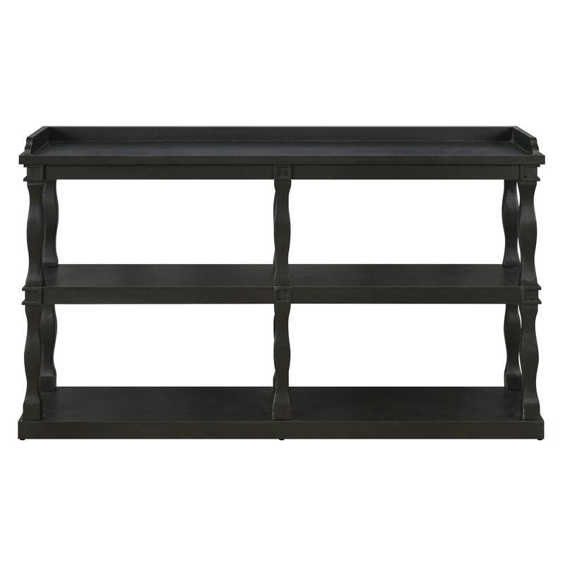 60" Console Table with 3-Tier Open Storage Shelves and Roman Column Support, Elegant Narrow Table for Entryway