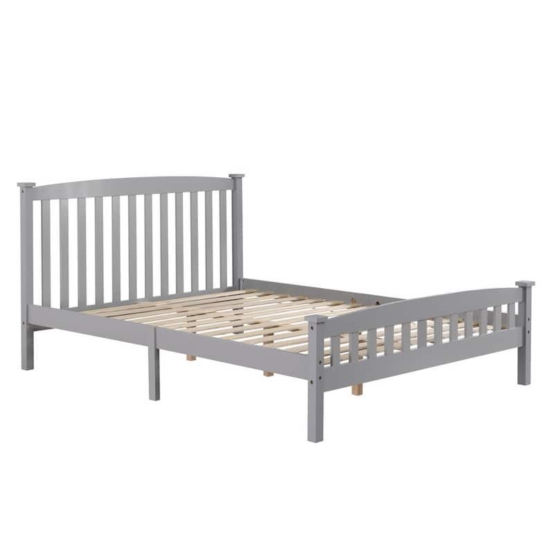 Vertical Wood Platform Bed With headboard - Grey - Twin
