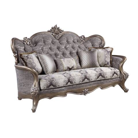 ACME Elozzol Sofa with 5 pillows in Fabric & Antique Bronze Finish