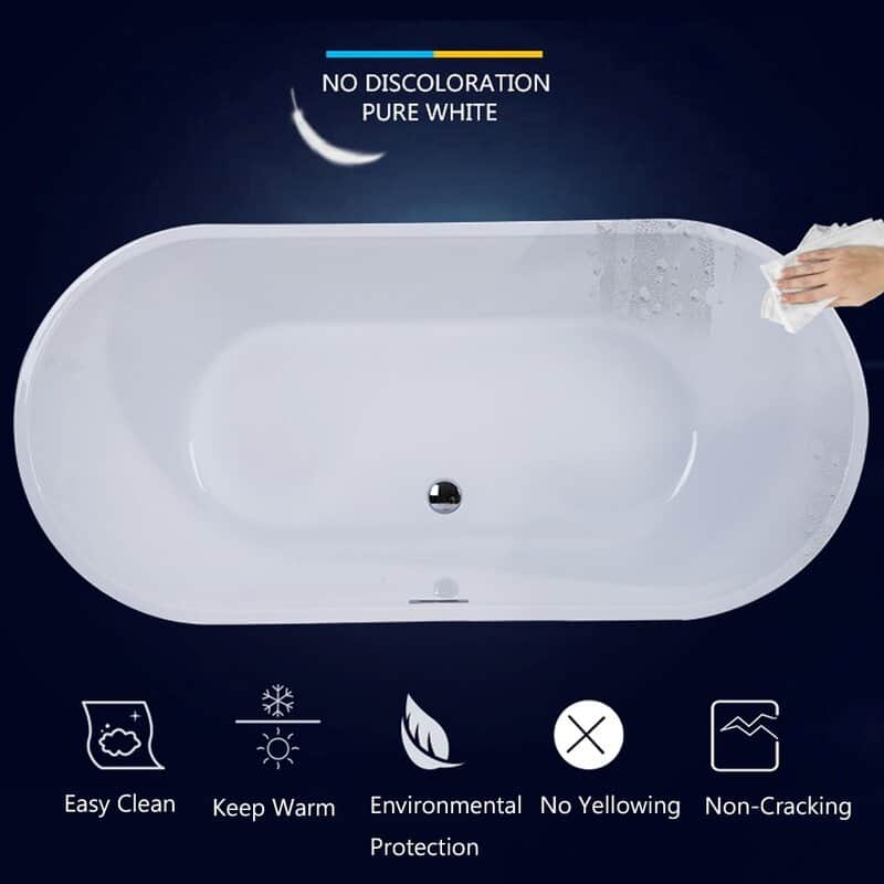 CB HOME 55" x 28" Acrylic Freestanding Soaking Bathtub,Mordern Deep Spa Soaking Tubs