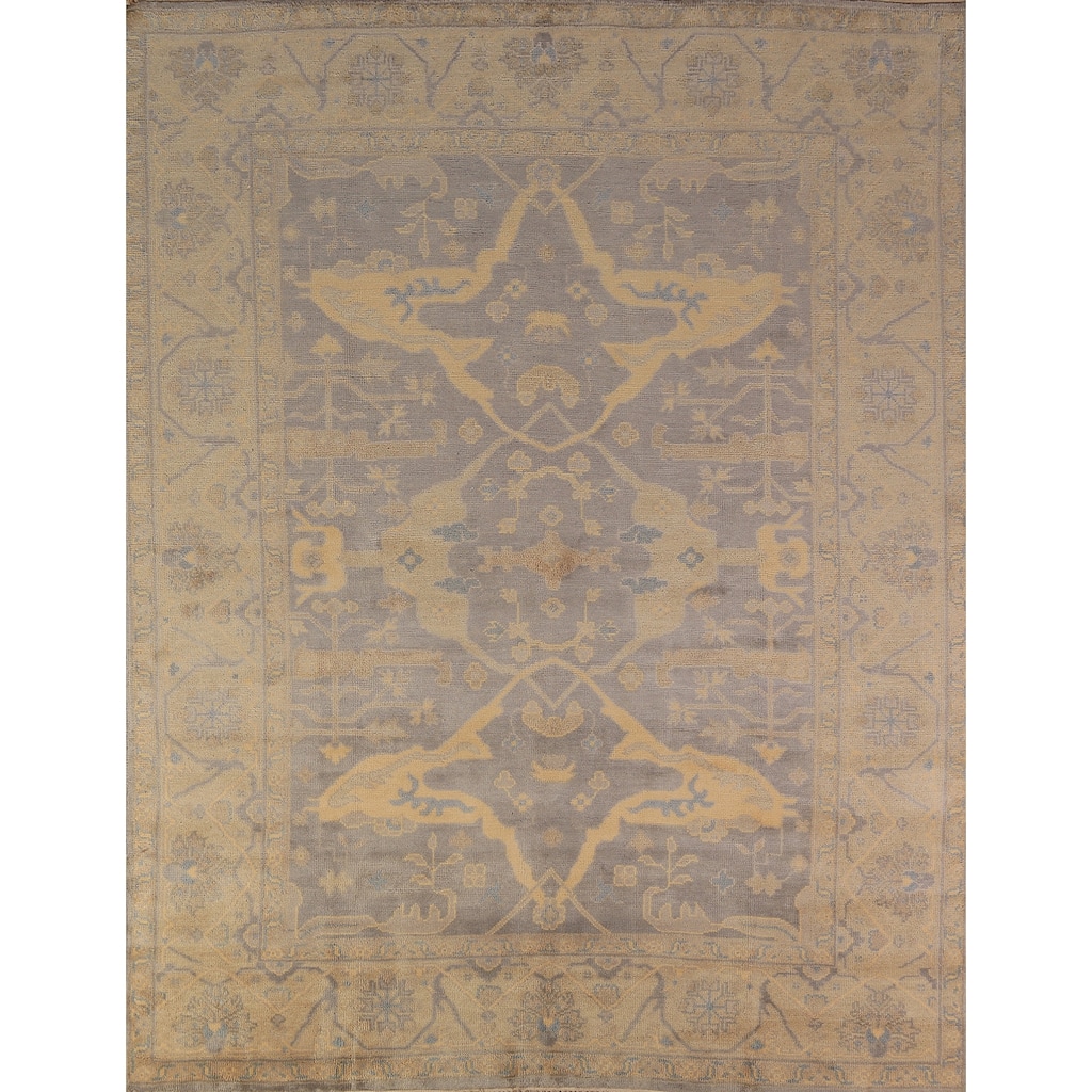 Earth Tone Oushak Indian Area Rug Handmade Wool Carpet - 8'0"x 9'7"