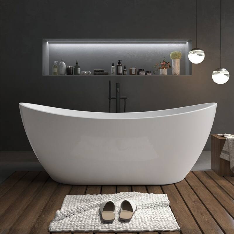 GIVINGTREE Acrylic Double Slipper Freestanding Soaking Bathtub Glossy White