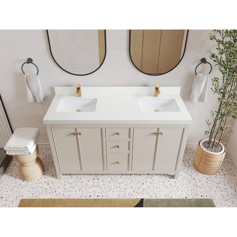 Willow Collections 60 in. W x 22 in. D Chicago Double Sink Bathroom Vanity with Countertop - 2” White Quartz - Fine Grain