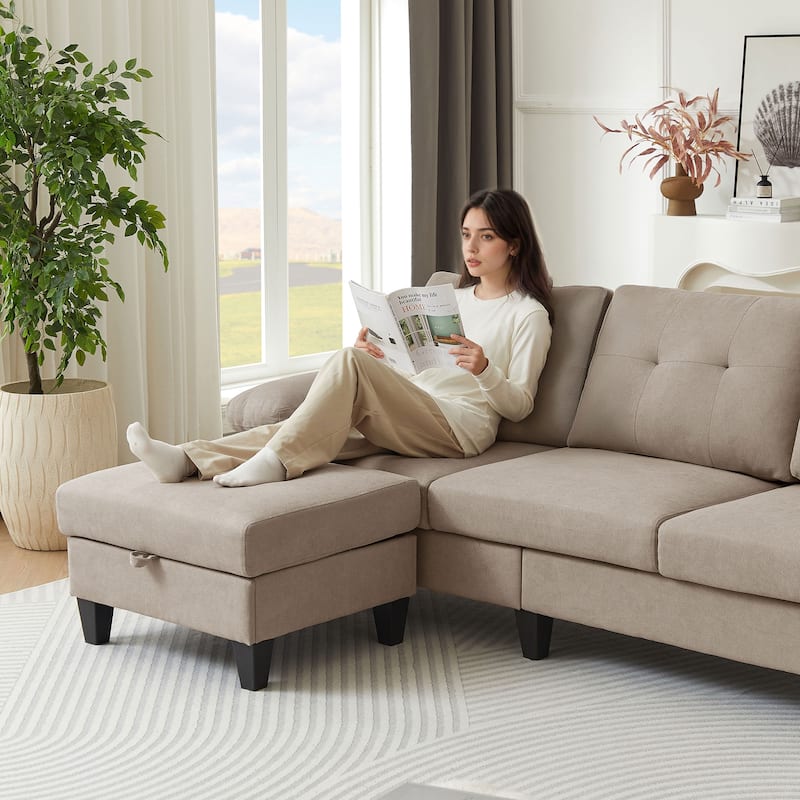 84.45" Wide Sectional Sofa with Ottoman & Side Storage Bags