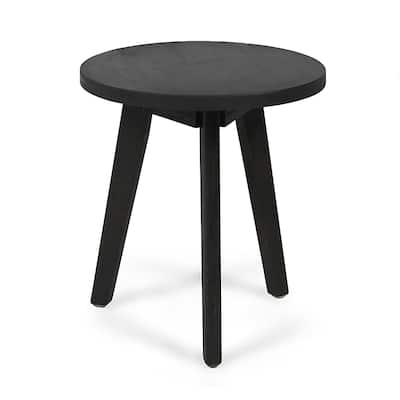Ina Outdoor Round Side Table with Tripod Base, Dark Gray Wood 16 Inch