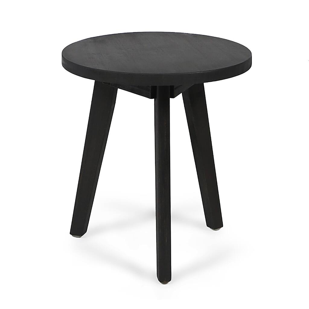 Ina Outdoor Round Side Table with Tripod Base, Dark Gray Wood 16 Inch