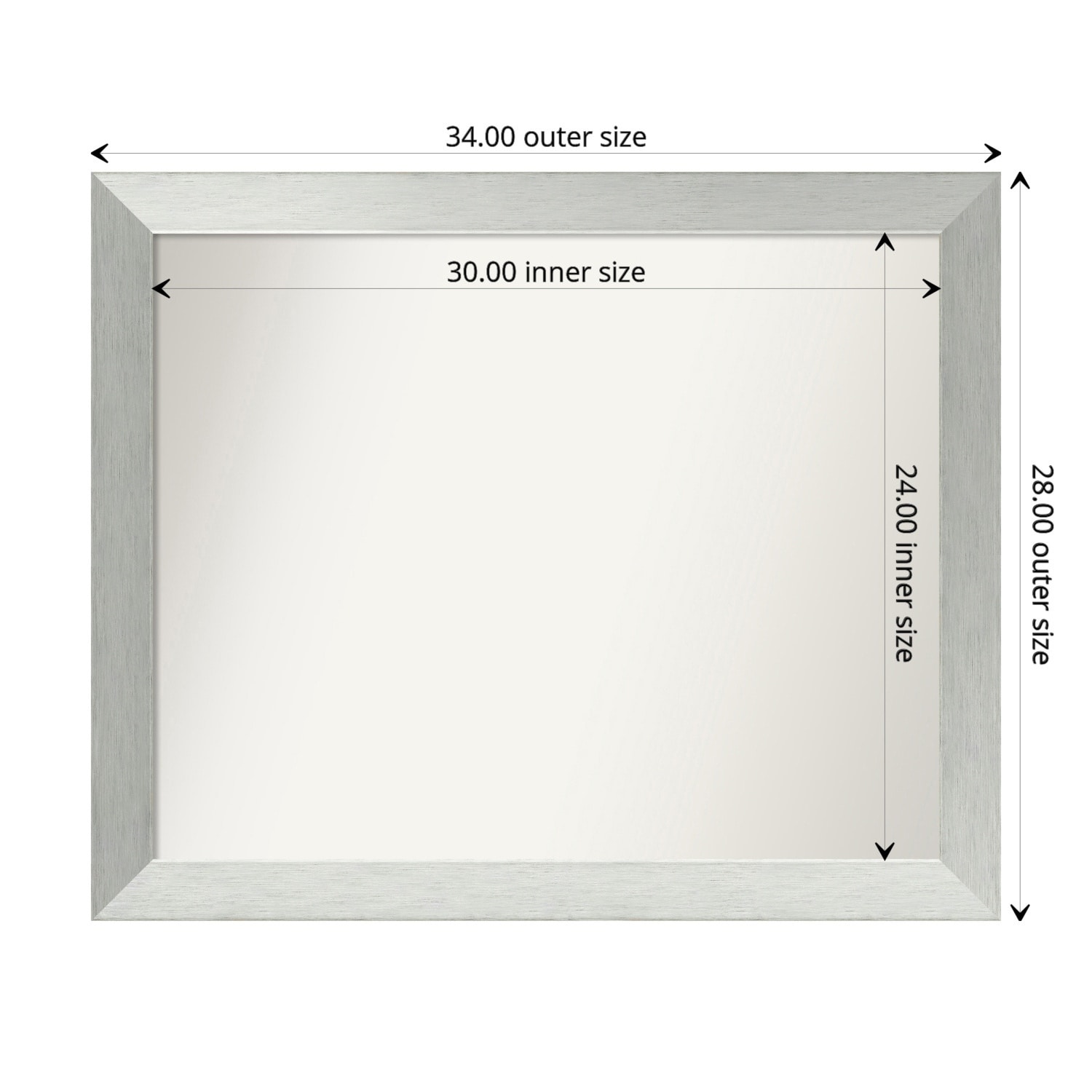 Brushed Sterling Silver Framed Non-Beveled Custom Wall Mirror, Bathroom Vanity Mirror