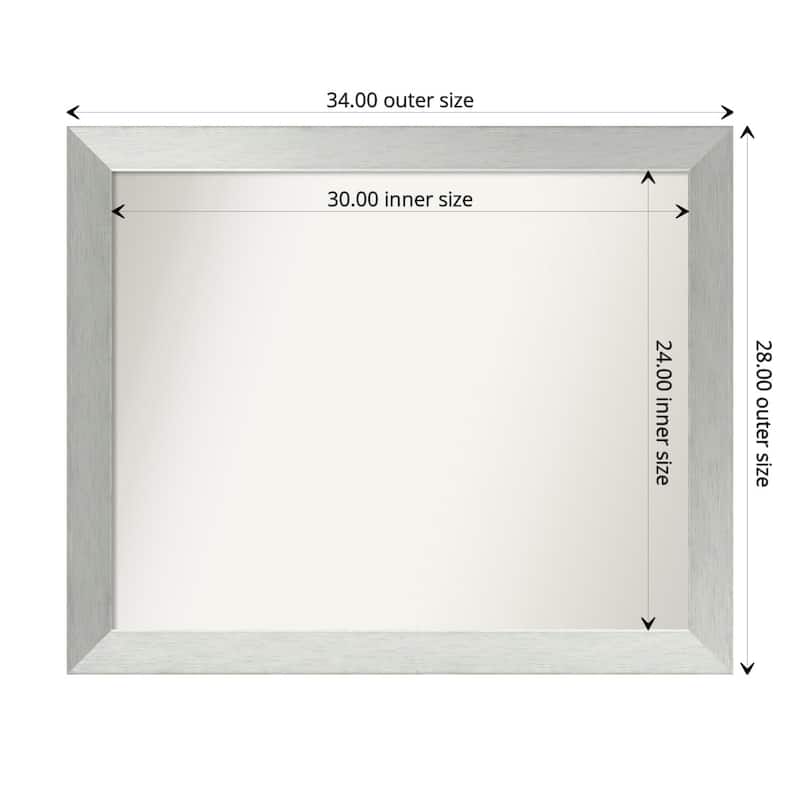 Brushed Sterling Silver Framed Non-Beveled Custom Wall Mirror, Bathroom Vanity Mirror - Outer Size: 34 x 28