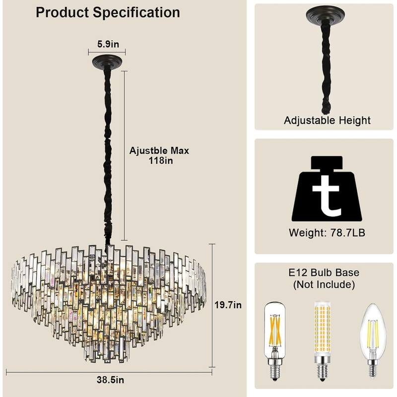 KAYLA 24in Chandelier 10-Light Crystal Chandelier