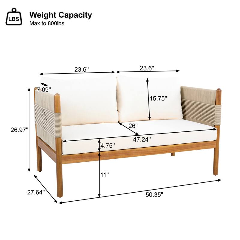 Christopher Knight Home - Outdoor 2-Piece Set with Acacia Wood Loveseat and Coffee Table, Rope Panels & Cushioned Seating