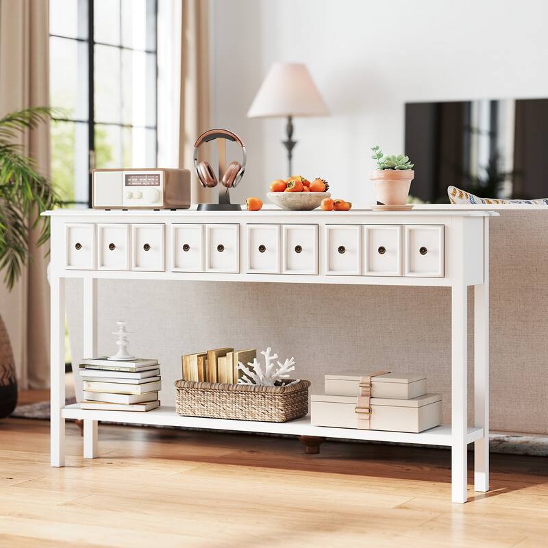 Gymax 60'' Long Narrow Console Table w/4 Drawers & Open Storage Shelf