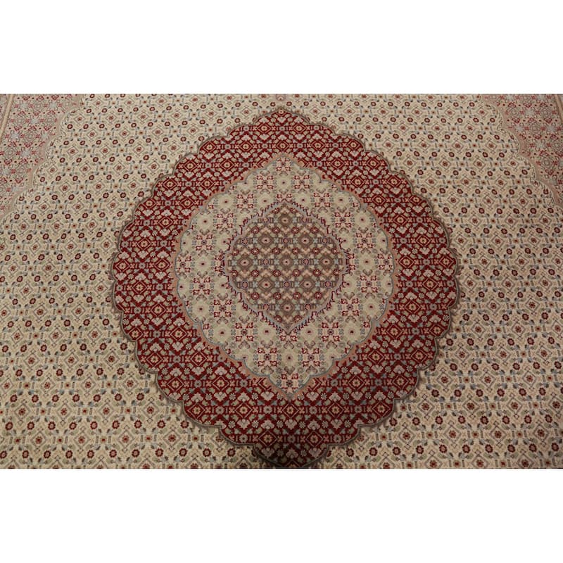 Medallion Tabriz Mahi Oriental Large Rug Handmade Wool Carpet - 10'2"x 14'3"