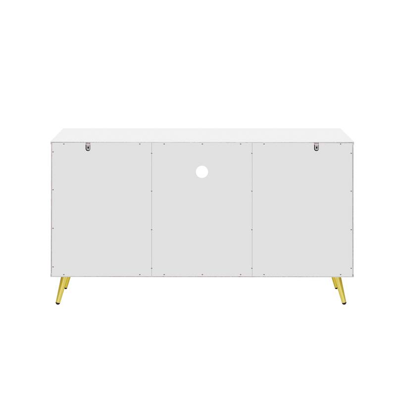 53.1"Modern TV Stand with Gold Metal Legs with Open Shelves and Cable Management