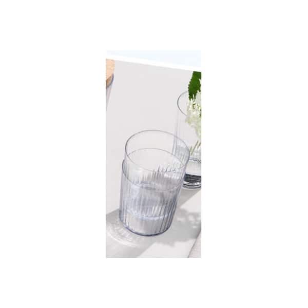 Elle Decor Glass Water Cups Ribbed Stackable Drinking Glasses Set of 4
