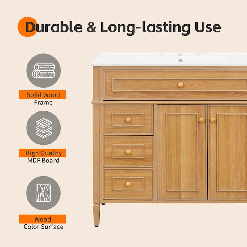 Merax Bathroom Vanity with Ceramic Sink Top & Dual-Size Drawers