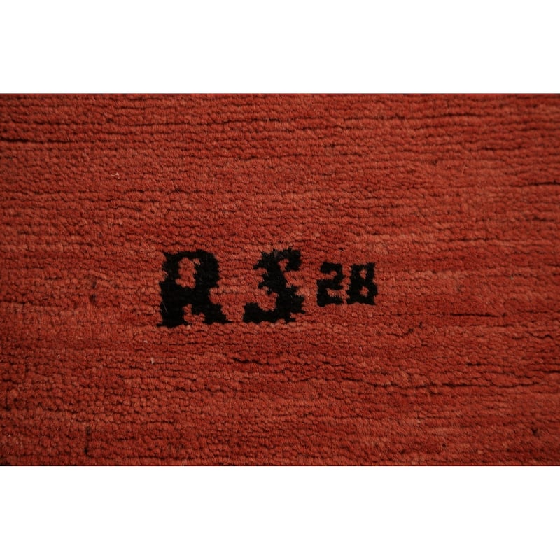 Orange Gabbeh Modern Rug Hand-Knotted Solid Wool Carpet - 3'2" x 4'11"