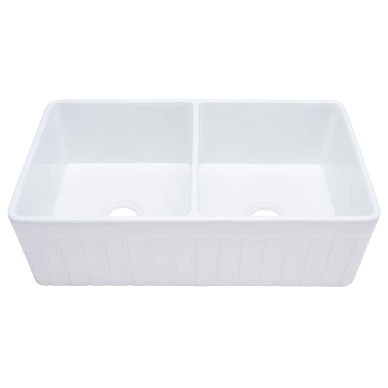 SAFAVIEH Farmhouse Double Bowl Kitchen Sink, 33" x 18" Ceramic - 33" W x 18" D x 16" H