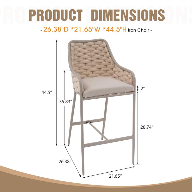 Outdoor Metal High Arm Barstool Chair with Cushions (set of 2)