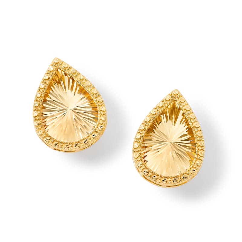 Clover 14K Yellow Gold Diamond-Cut Starburst Teardrop Stud Earrings