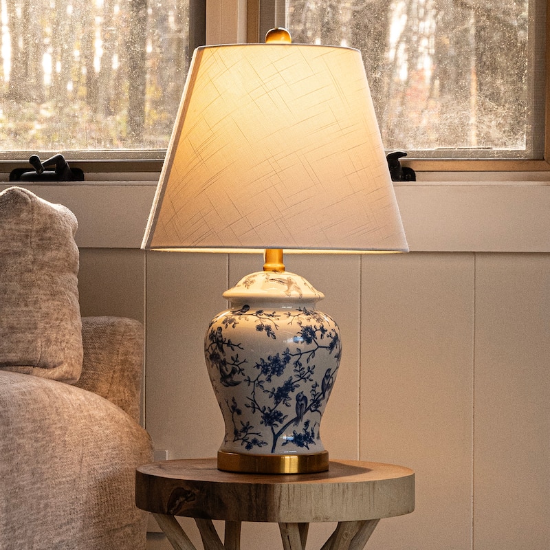 Penelope 22" Chinoiserie LED Table Lamp, Blue/White by JONATHAN Y