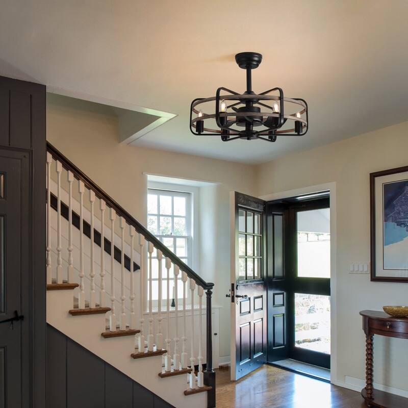 25" Caged Ceiling Fan with Light Remote Control 6-Light Farmhouse Ceiling Fan Fandelier Ceiling Fan with Light for Dining Room