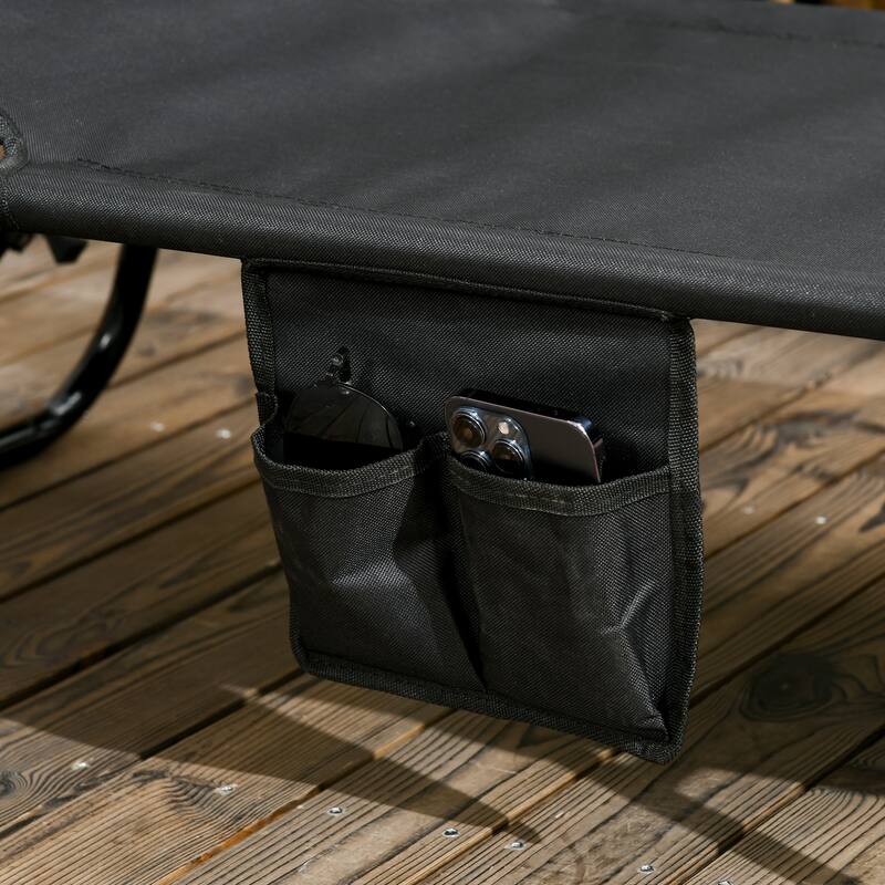 Outsunny Folding Chaise Lounge Pool Chairs, Set of 2 Outdoor Sun Tanning Chairs with Sunshade Face Guard