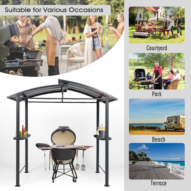 Aoodor 8 x 5 ft. BBQ Grill Gazebo Shelter, Dark Gray Steel Frame and Brown Double-Tier Top Canopy