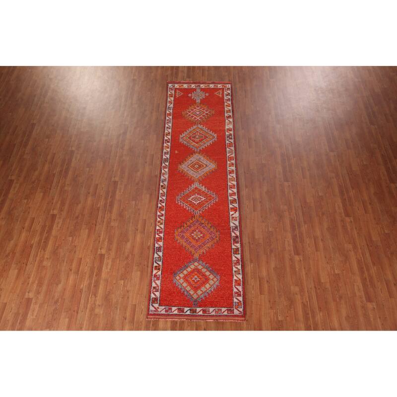 Oushak Turkish Vintage Runner Rug Hand-Knotted Tribal Wool Carpet - 3'4"x 11'10"