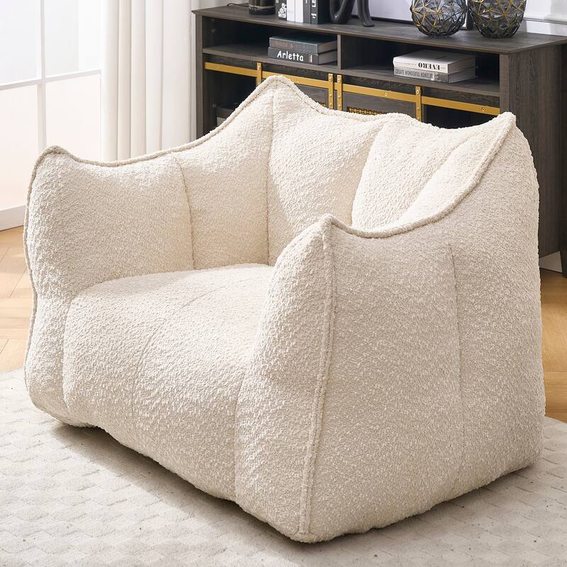 Modern Chenille Single Bean Bag Chair Square Lazy Sofa with Armrests for Living Room Bedroom Lounge