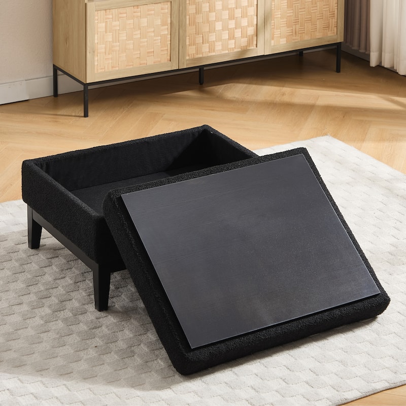 33.9"W Modern Storage Ottoman Bench with Wood Legs