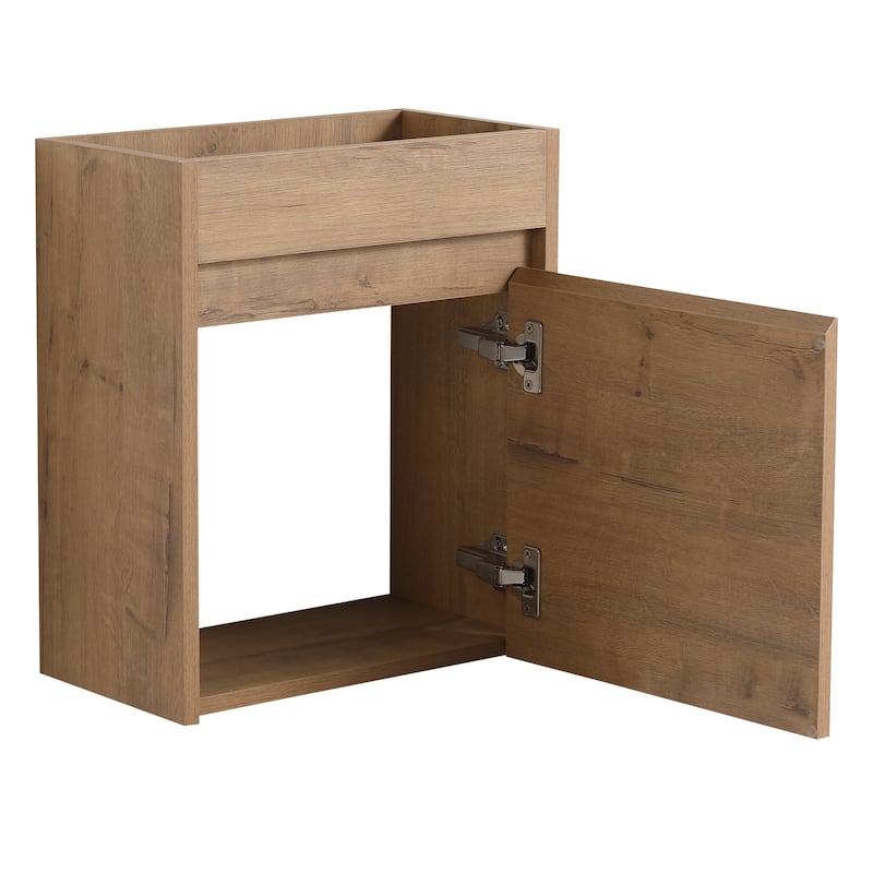 17 in.W Wall-Mounted Plywood Bathroom Vanity in Imitative Oak with Ceramic Sink