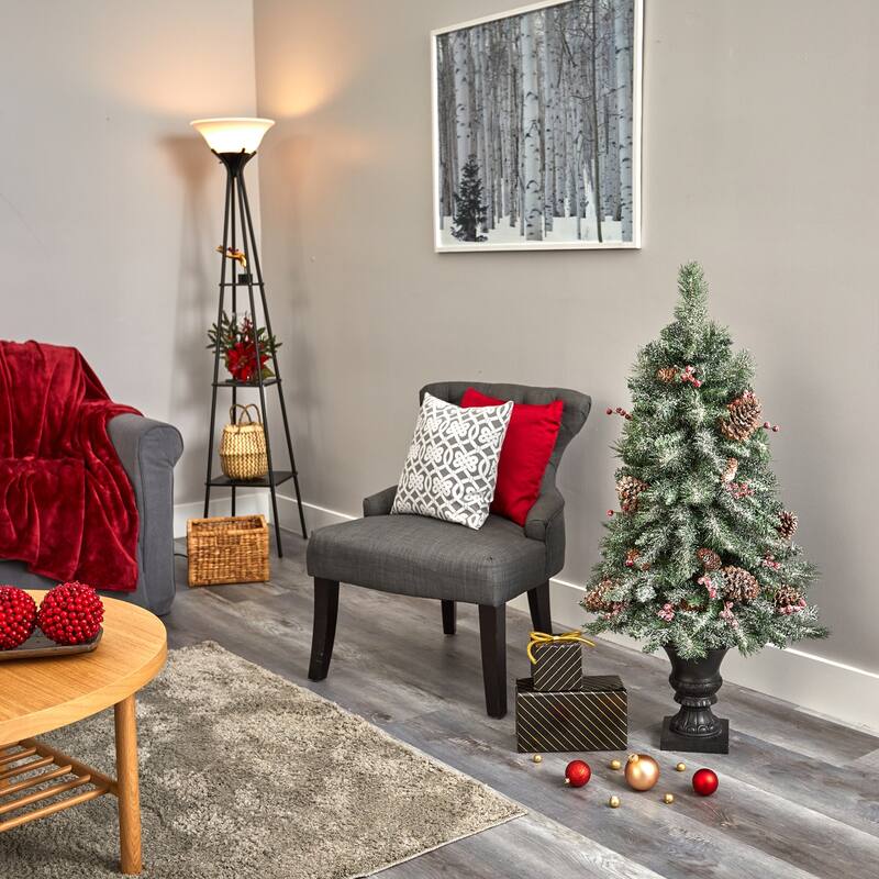 4ft. Frosted Pine, Pinecone & Berries Artificial Christmas Tree with 100 Clear LED Lights in Decorative Urn - Petite X-Mas Tree