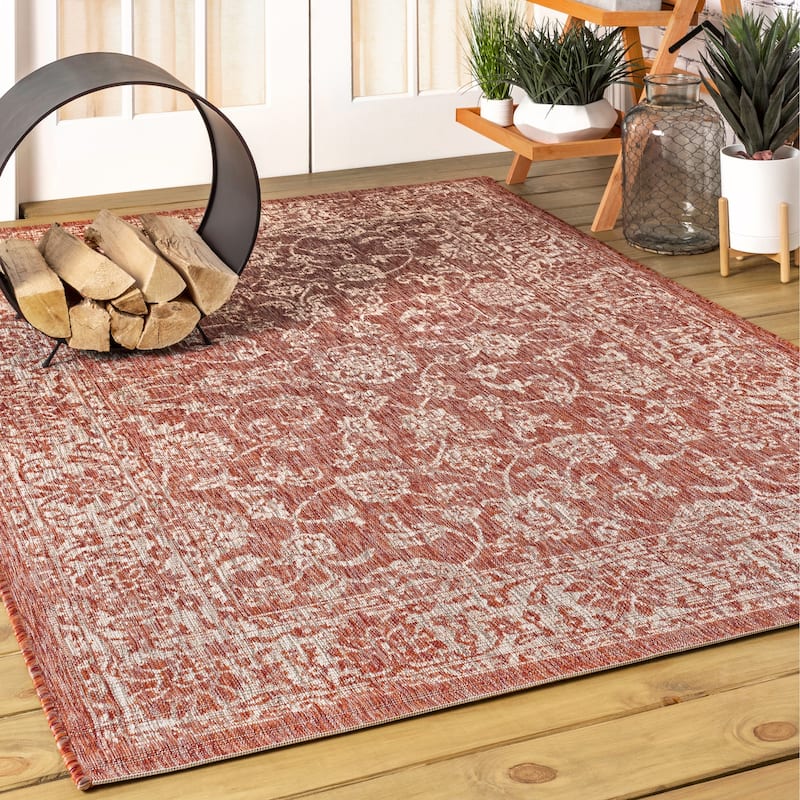 JONATHAN Y Sinjuri Bohemian Textured Weave Floral Indoor/Outdoor Area Rug
