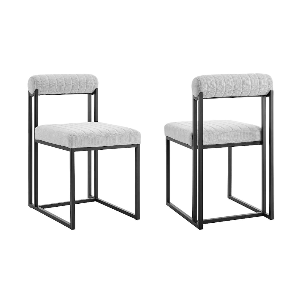Grey Polyester Upholstered Dining Chairs with Black Metal Legs Open Back Set of 2 - 22” x 17.5” x 31” (D x W x H)