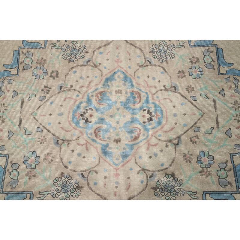 Hand Knotted Oriental 100% Wool Carpet Traditional Floral Beige & Ivories Tabriz Area Rug - 12' 6'' X 9' 9''