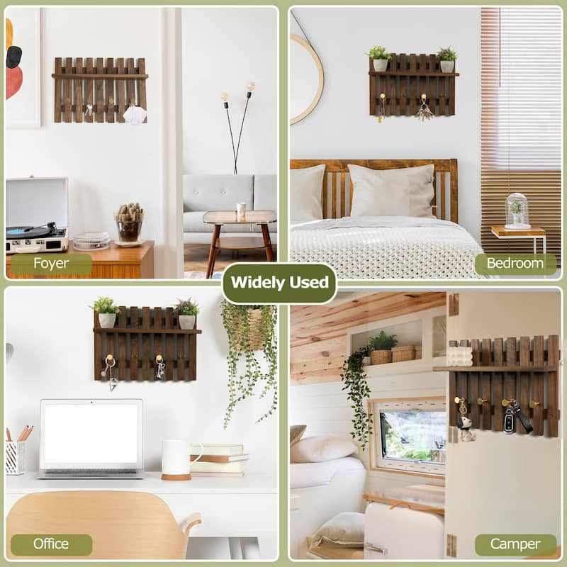 Dark Solid Wood Wall Organizer With Tray Storage - 15.35" L