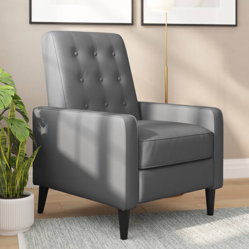 Pushback Recliner with Button Tufted Back - Light Gray