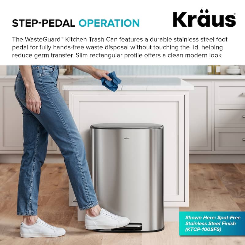 KRAUS WasteGuard 13.2 Gallon 50 Liter Step Pedal Kitchen Trash Can
