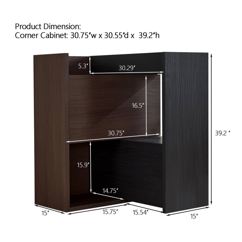 Roomfitters 32.5''-58.8'' Storage Cabinet, Multifunctional Buffet Sideboard Cabinet with Shelves for Living Room, Black & Walnut