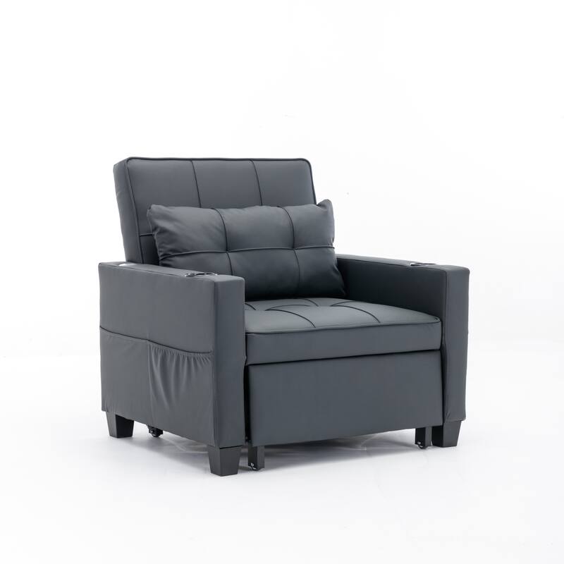68.12" Faux Leather 3-in-1 Single Convertible Pull Out Sofa with USB Ports and Wear-resistantfor Living Room