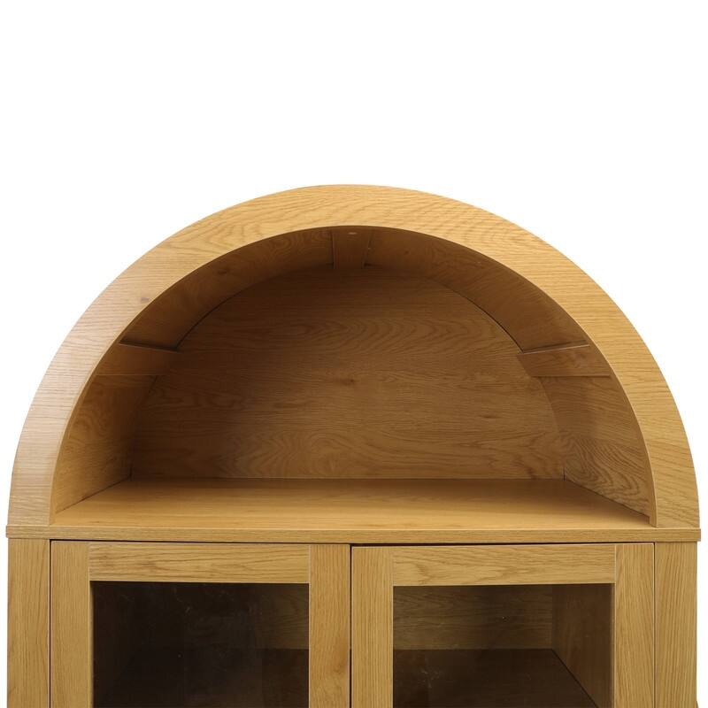 71" Tall Fluted Arched Pantry Cabinet with Glass Doors and Adjustable Shelves for Elegant Kitchen Storage