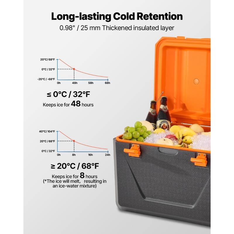 Portable Cooler 63QT with Cup Holder Insulated Hard Cooler for Outdoor - 24.2 x 16.5 x 16.3 in