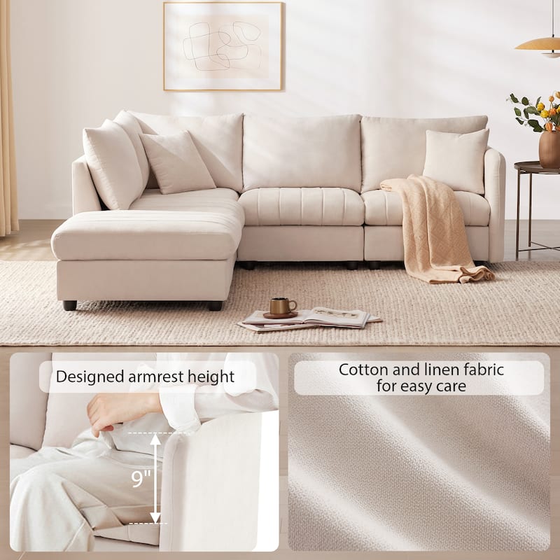 Modular Sectional Sofa With Deep Seat,Vertical Stripes,5 Seat Corner Couch With Movable Ottoman,Throw Pillows,L-Shaped