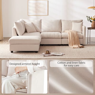 Stripe Seat Cushions Sectional Sofa Set Loveseat w/ Reversible Ottoman