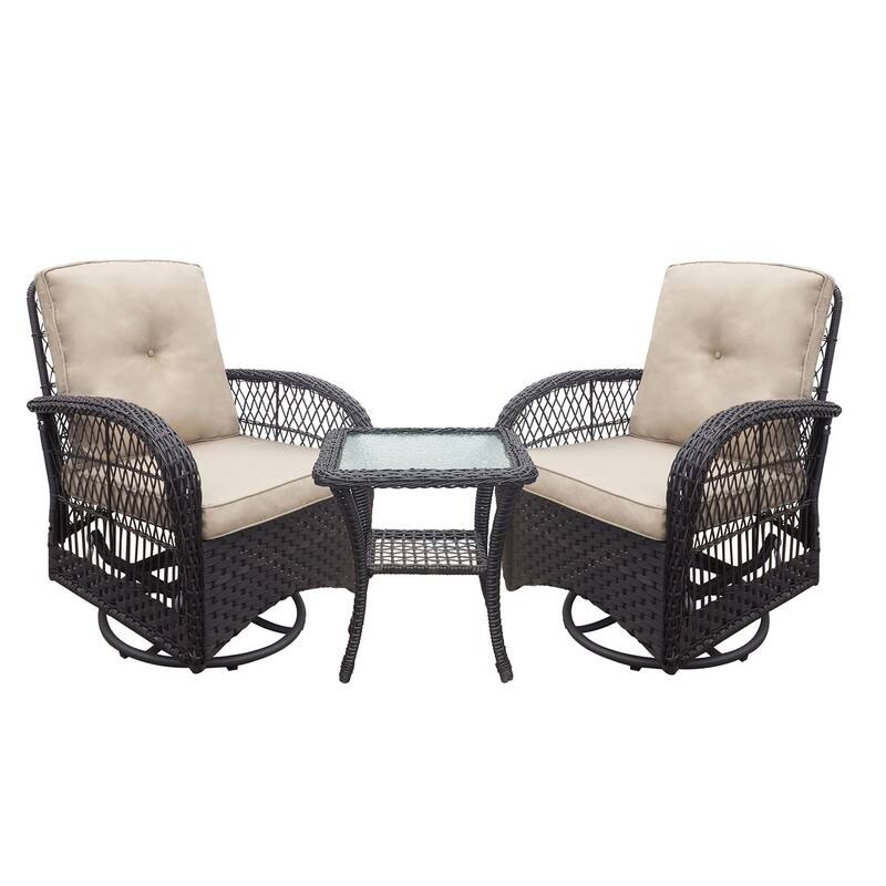360-Degree Patio Wicker Swivel Rocker Chairs Set