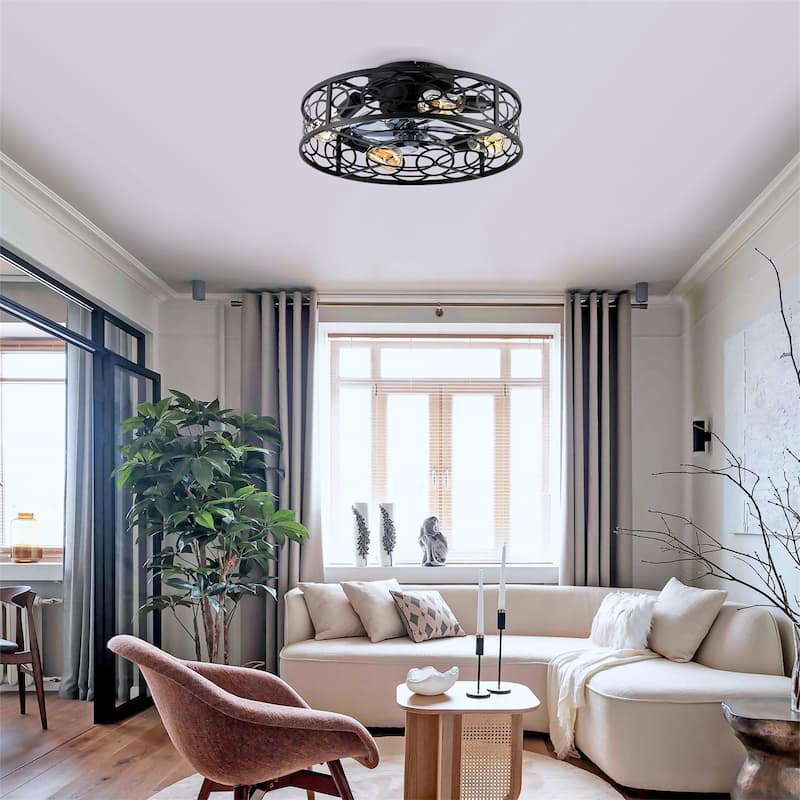 20" Low Profile Caged Ceiling Fans with Remote Control, NOT Included Bulbs
