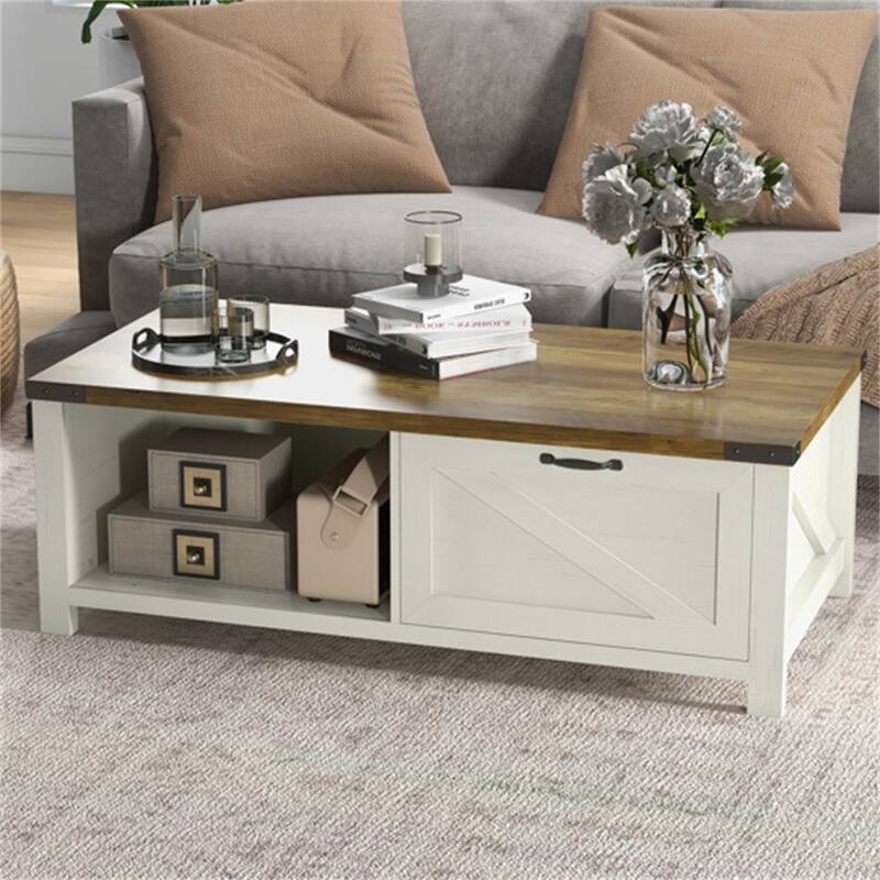 Modern Coffee Table with Open Shelves and Adjustable Bottom Foot
